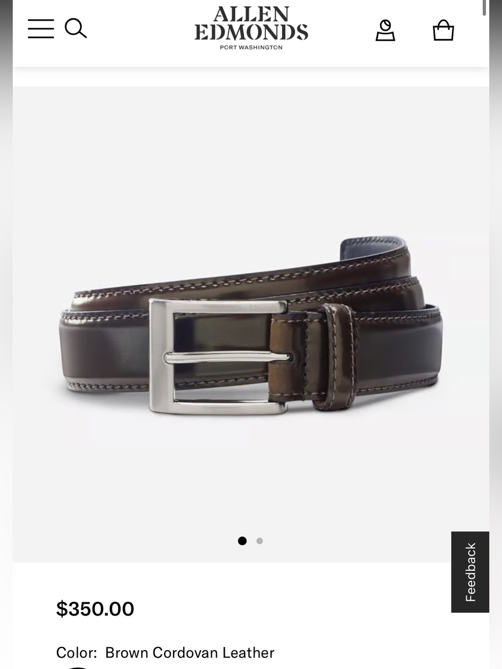 ✨Allen Edmonds Cordovan Leather Handcrafted Belt with Brushed Nickel Buckle✨